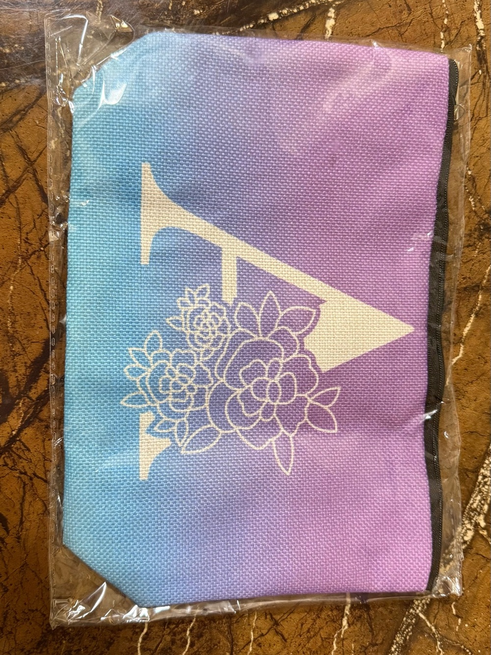 Floral Monogram 'A’ Cosmetic Pouch - Blue to Purple